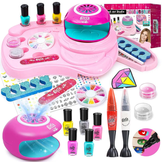 HKM-458067 Kids DIY Nail Polish Play Set for Girls Ages 2-13 - Colorful Makeup Kit in Box