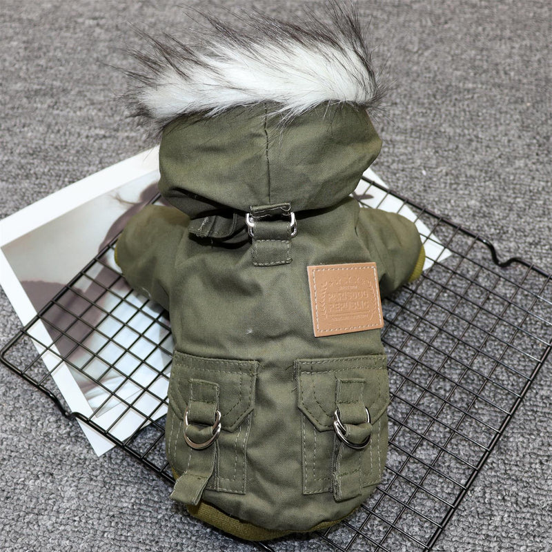 HKM-4581437 Padded Cotton Coat for Small Dogs in Army Green and Khaki