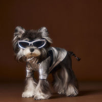 HKM-4581565 Handsome Distressed Silver Leather Coat for Teddy Schnauzer Bichon - Available in Multiple Sizes