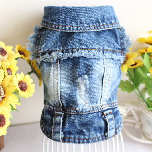 HKM-4582589 Casual Ripped Fringe Denim Vest for Pets, Available in Multiple Sizes