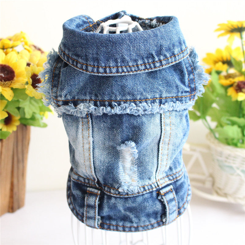HKM-4582589 Casual Ripped Fringe Denim Vest for Pets, Available in Multiple Sizes