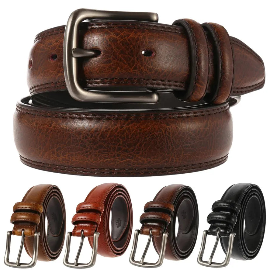 HKM-458259 Casual Two-Layer Leather Pin Buckle Belt - 3.2CM Width, Style LY32-22348