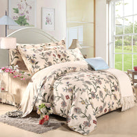 HKM-458323 Cotton Twill Bedding Set with Plant and Flower Design, Available for 1.5m, 1.8m, and 2.0m Beds
