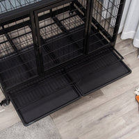 HKM-4586429 Heavy Duty 43" Dog Crate with Removable Tray, Lockable Wheels, Double Doors for Large Dogs