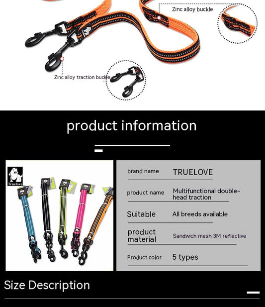 HKM-4586557 Multi-functional Reflective Pet Dog Rope with Dual Handles - Outdoor Polyester Chain