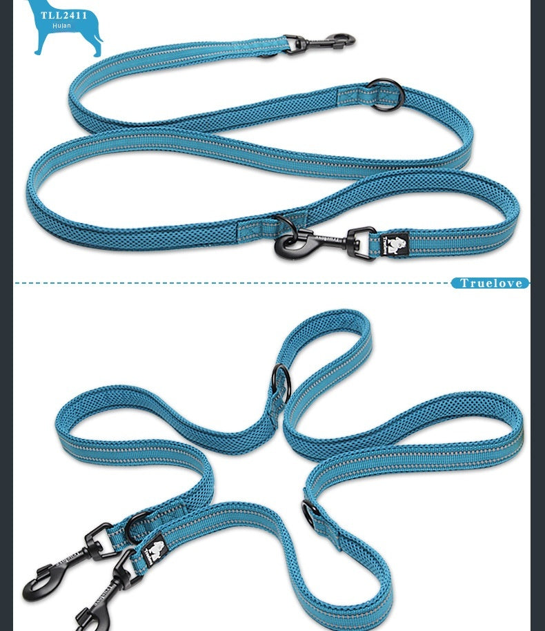 HKM-4586557 Multi-functional Reflective Pet Dog Rope with Dual Handles - Outdoor Polyester Chain
