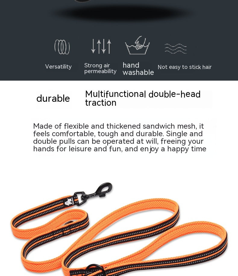 HKM-4586557 Multi-functional Reflective Pet Dog Rope with Dual Handles - Outdoor Polyester Chain