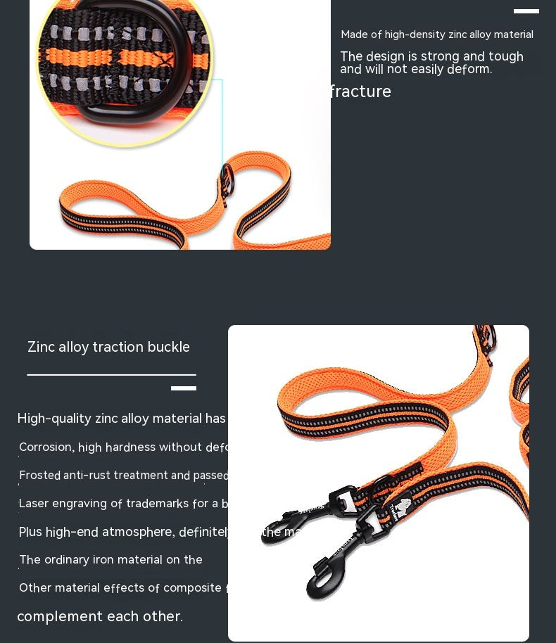 HKM-4586557 Multi-functional Reflective Pet Dog Rope with Dual Handles - Outdoor Polyester Chain