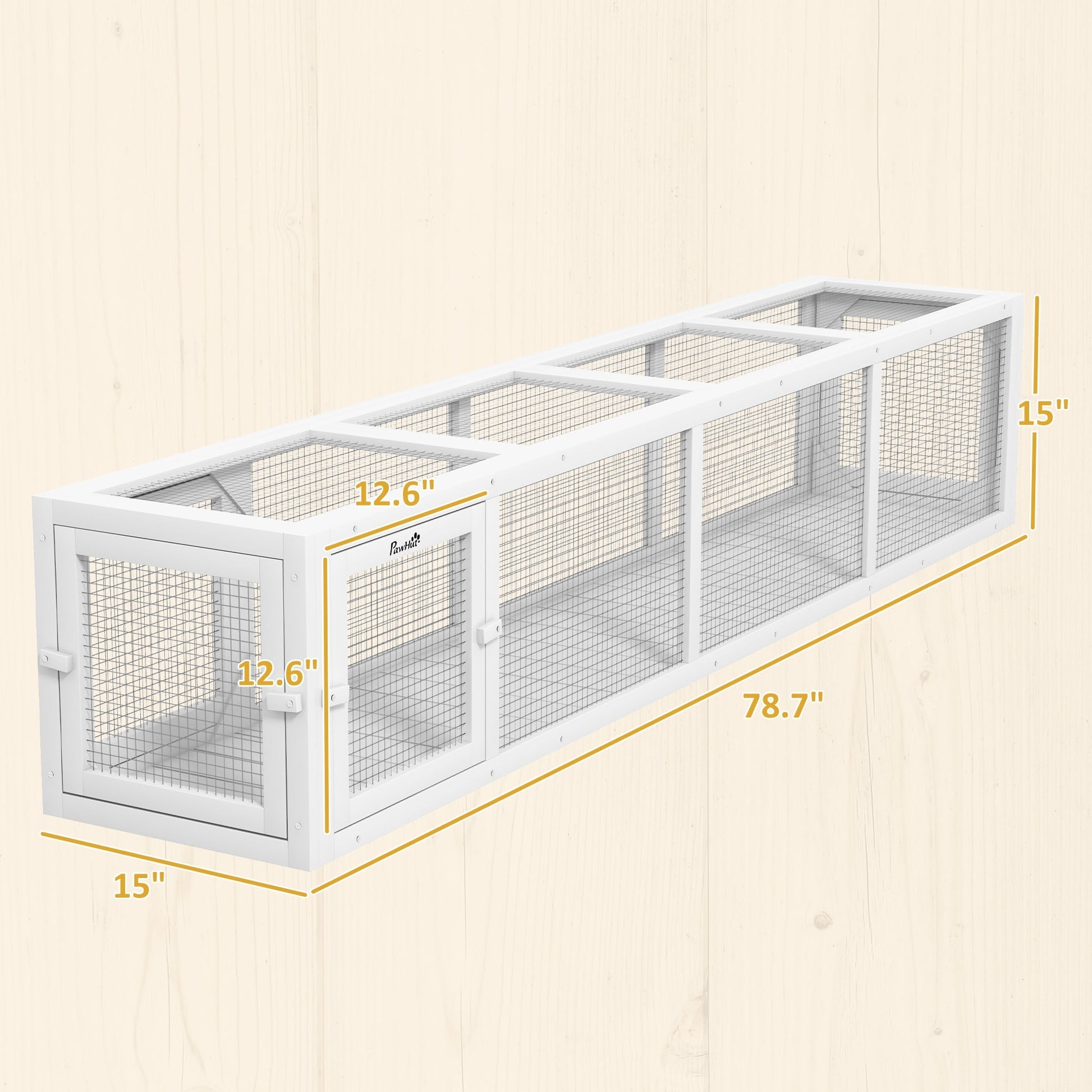 HKM-4586813 Wooden Cat Run with Weather Protection for Indoor and Outdoor Use, 79"L x 15"W x 15"H, White Finish