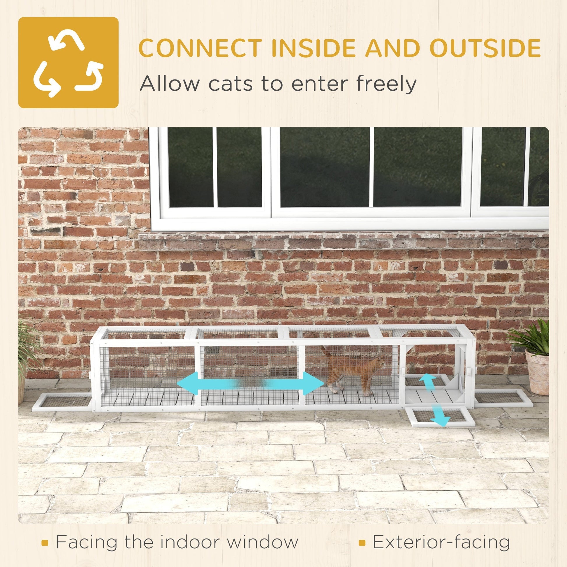 HKM-4586813 Wooden Cat Run with Weather Protection for Indoor and Outdoor Use, 79"L x 15"W x 15"H, White Finish