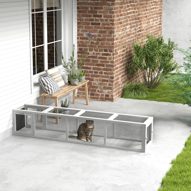 HKM-4586813 Wooden Cat Run with Weather Protection for Indoor and Outdoor Use, 79"L x 15"W x 15"H, White Finish