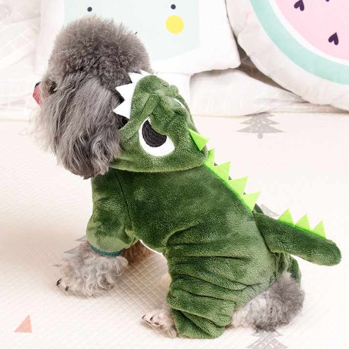 HKM-4586941 Thickened Warm Coral Fleece Dinosaur Dog Jacket for Cold Weather Walks