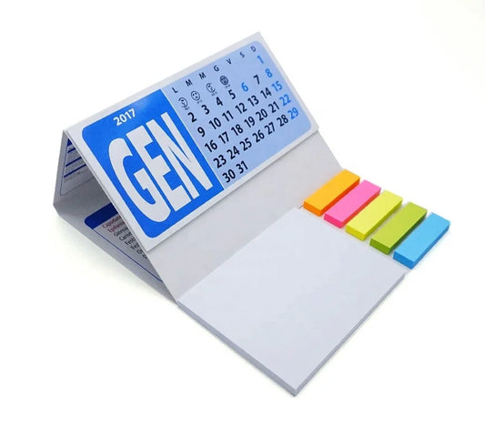 HKM-458835 Desktop Calendar with Sticky Notes and Flags, Soft Cover, 13 Sheets, Varnished Design
