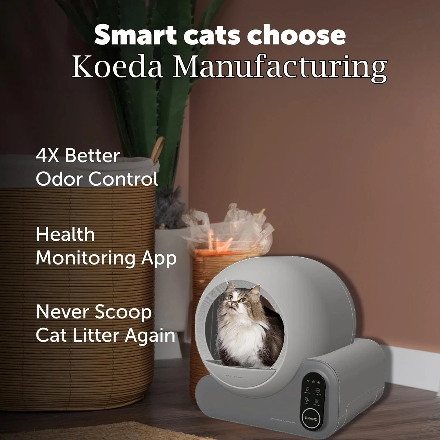HKM-458835 Smart Automatic Cat Litter Box with WiFi APP Control, Odor Control, and Dust-Free Design for Cats up to 10kg