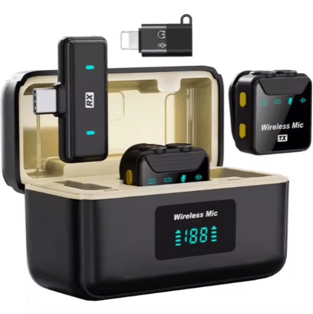 HKM-458899 Wireless Microphone System with Dual Transmitters, Noise Reduction, and LED Display Charging Case