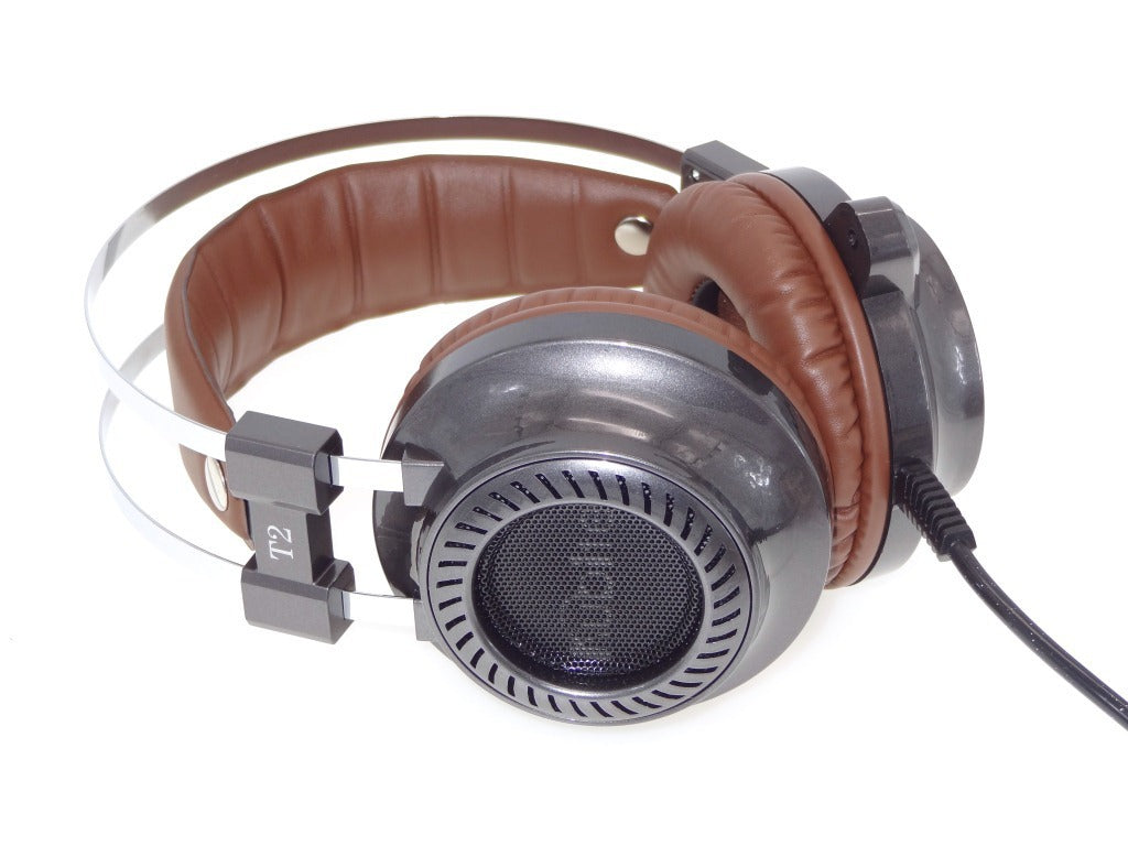 HKM-459027 Wired Dual Steel Bow Gaming Headphones with USB Plug and Microphone