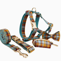HKM-4590525 Green Plaid Dog Collar and Leash Set in Various Sizes