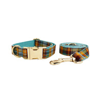 HKM-4590525 Green Plaid Dog Collar and Leash Set in Various Sizes