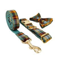 HKM-4590525 Green Plaid Dog Collar and Leash Set in Various Sizes