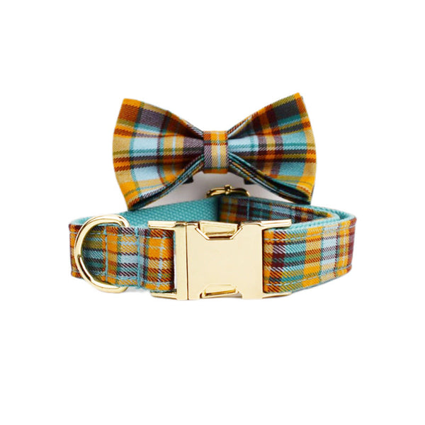 HKM-4590525 Green Plaid Dog Collar and Leash Set in Various Sizes