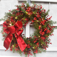 HKM-459155 LED Artificial Cherry Wreath for Red Door Wall Decoration - 45CM Eucalyptus Garland