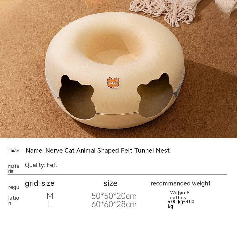 HKM-4592189 Felt Animal-Shaped Cat Nest Bed - Brown Bear, 50cm or 60cm Size Options