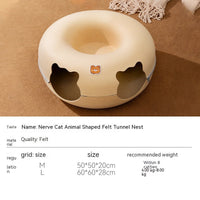 HKM-4592189 Felt Animal-Shaped Cat Nest Bed - Brown Bear, 50cm or 60cm Size Options