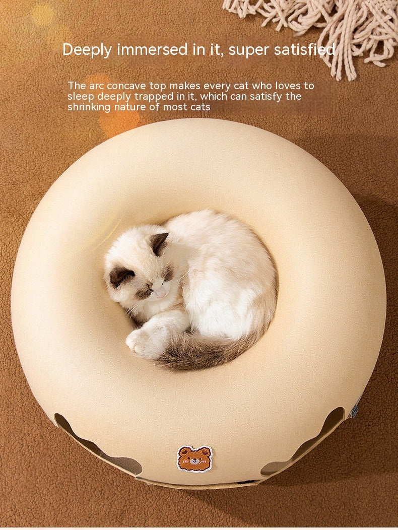 HKM-4592189 Felt Animal-Shaped Cat Nest Bed - Brown Bear, 50cm or 60cm Size Options