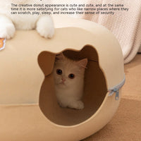 HKM-4592189 Felt Animal-Shaped Cat Nest Bed - Brown Bear, 50cm or 60cm Size Options