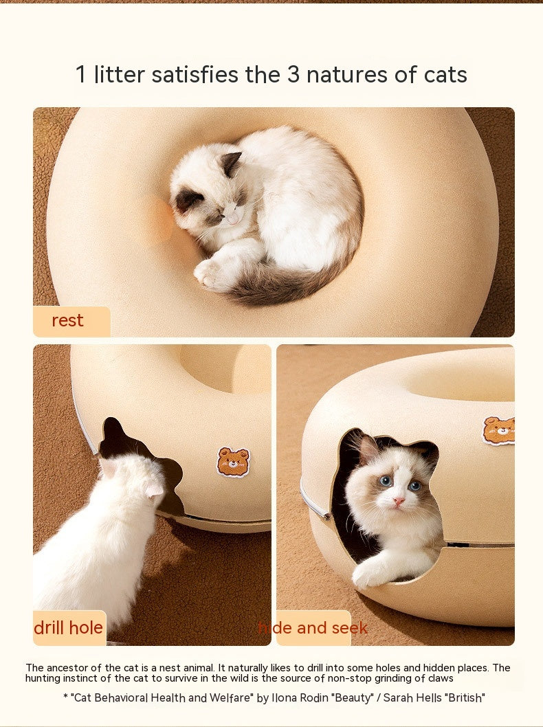 HKM-4592189 Felt Animal-Shaped Cat Nest Bed - Brown Bear, 50cm or 60cm Size Options