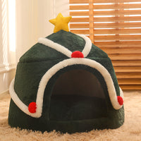 HKM-4592573 Cozy Christmas Gift Box Shaped Cat and Dog Nest, Warm Teddy Velvet Pet Bed