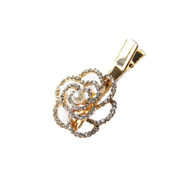 HKM-459283 Elegant Pearl Flower Hairpin for Women - Korean Style Alloy Side Clip Accessory