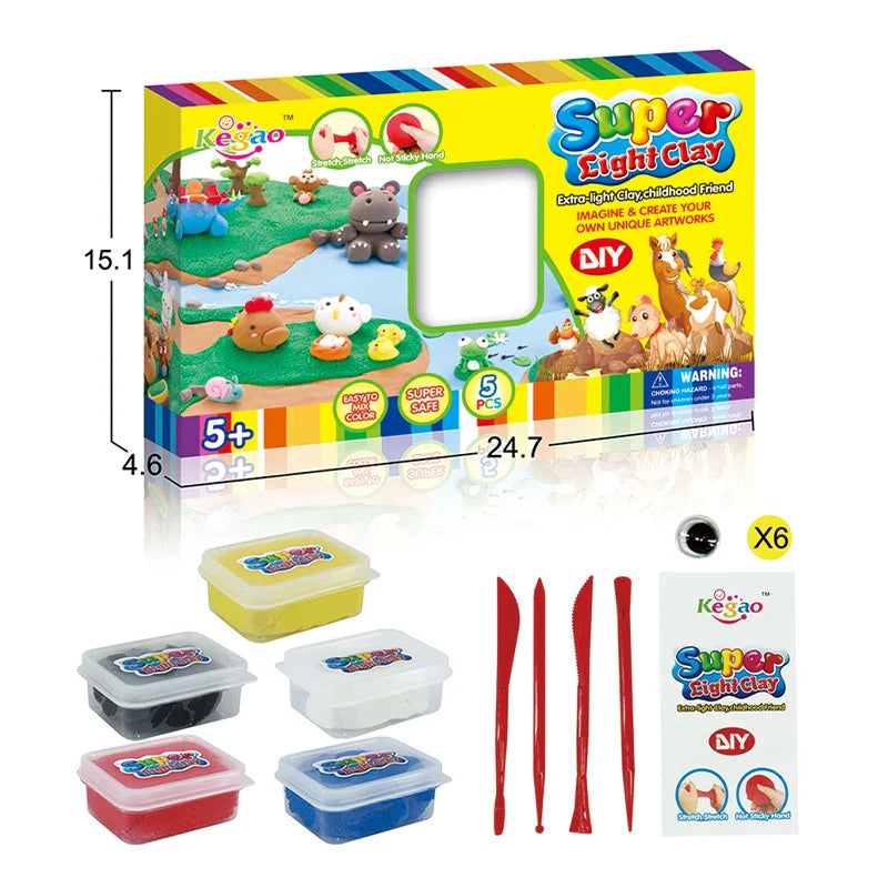 HKM-459283 Super Light Non-Toxic Air Dry Modeling Clay Set for Kids - 6 Colors, Soft and Easy to Shape