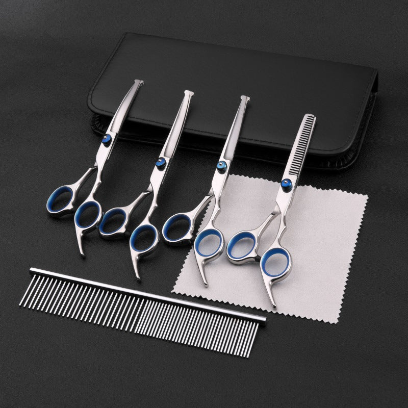 HKM-4594109 6-Inch Professional Stainless Steel Dog Grooming Scissors Set with Leather Bag