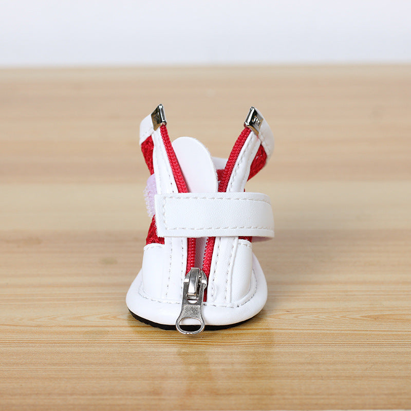 HKM-4595133 Small Pet Dog Lightweight Sports Shoes - Anti-Slip Mesh Footwear in Pink, Red, and Sky Blue Sizes 1-5