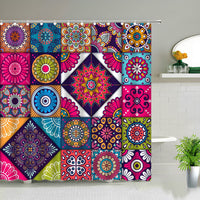 HKM-459539 Waterproof Indian Mandala Flower Print Polyester Shower Curtain