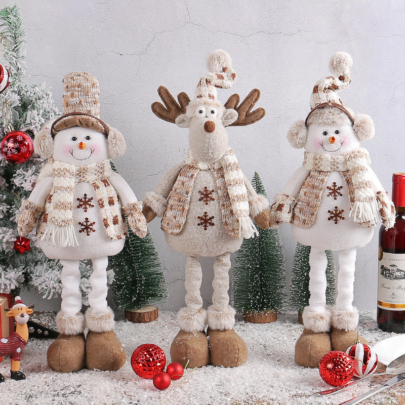 HKM-459667 Christmas Snowman and Elk Scene Decorations - Retractable Doll Design, Cloth Material, 20x10x40cm