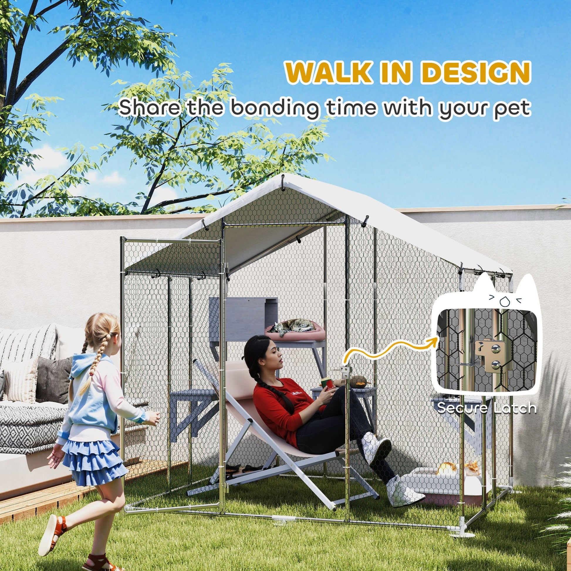HKM-4598333 Extra Large Metal Outdoor Catio for Cats with Waterproof Cover, Resting Boxes, and Multiple Jumping Platforms
