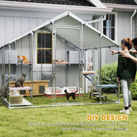 HKM-4598333 Extra Large Metal Outdoor Catio for Cats with Waterproof Cover, Resting Boxes, and Multiple Jumping Platforms