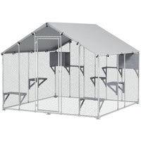 HKM-4598333 Extra Large Metal Outdoor Catio for Cats with Waterproof Cover, Resting Boxes, and Multiple Jumping Platforms