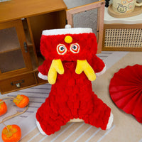 HKM-4598845 Double-Sided Velvet Fluffy Jacket for Pets - Cartoon Little Dragon Design in Red, Available in Multiple Sizes
