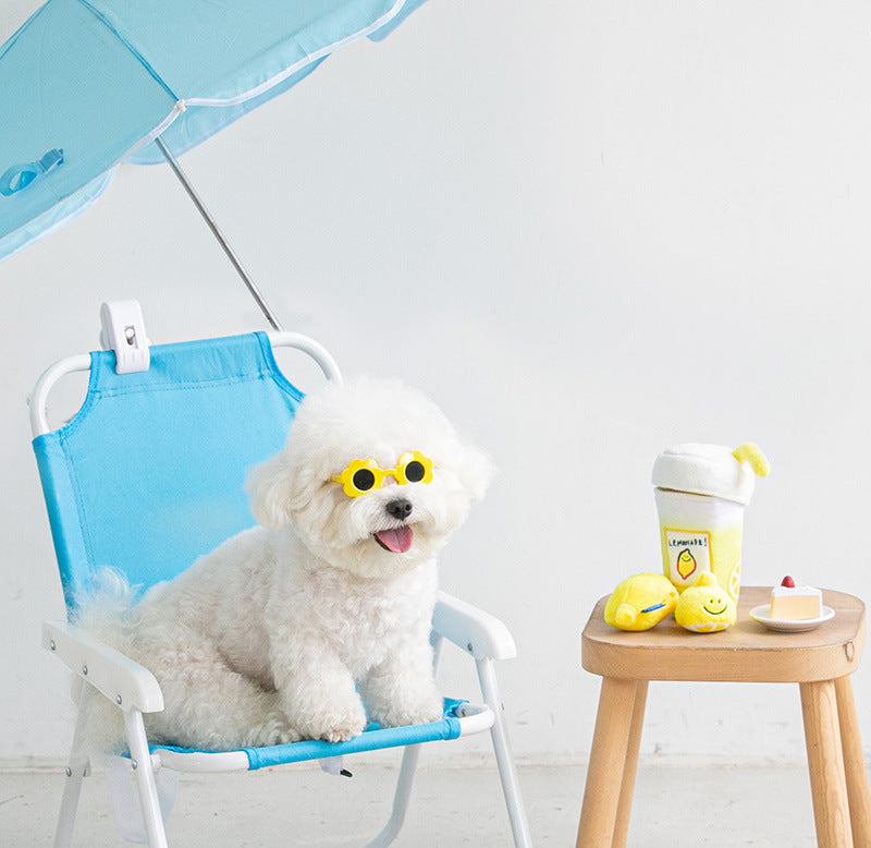 HKM-4599101 Plush Lemon Tea Cup Toy with Snack Pocket and BB Call for Pets