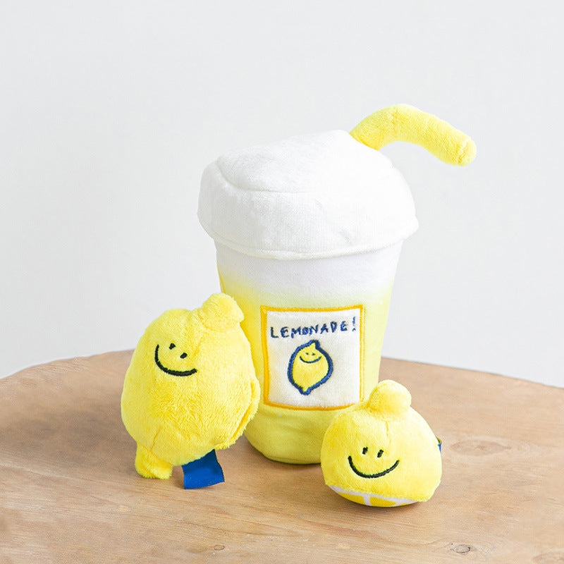 HKM-4599101 Plush Lemon Tea Cup Toy with Snack Pocket and BB Call for Pets