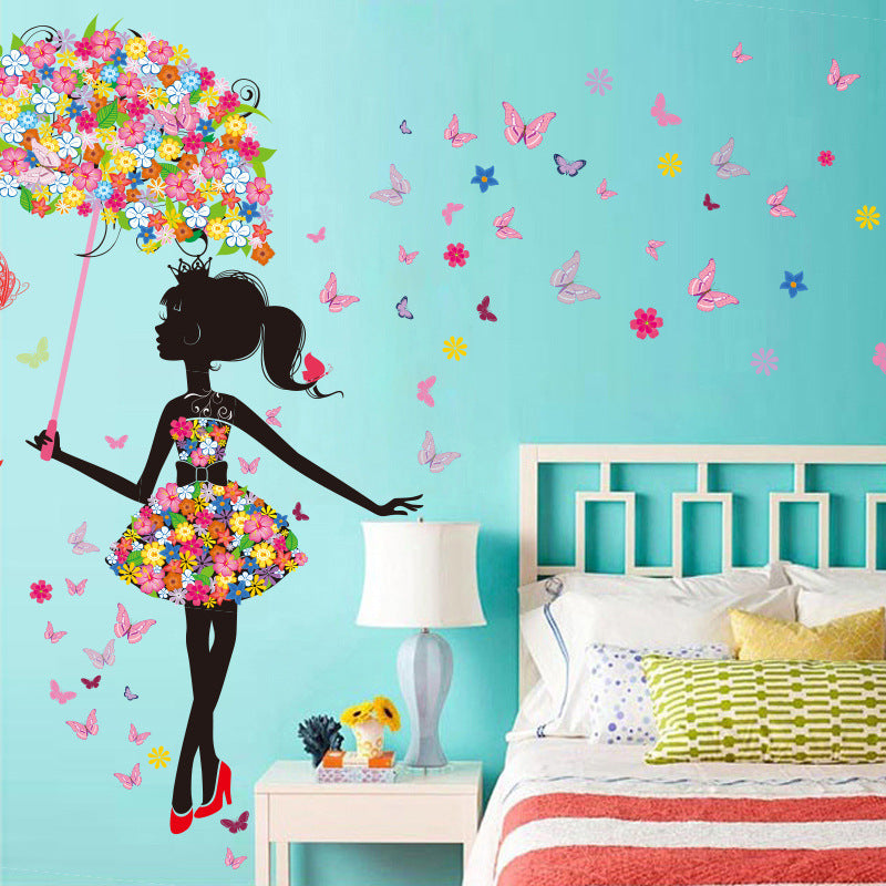 HKM-459987 Creative Elf Umbrella Wall Sticker - PVC Décor, 90x60cm