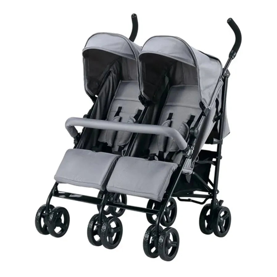 HKM-4601171 side-by-side twin umbrella stroller in gray