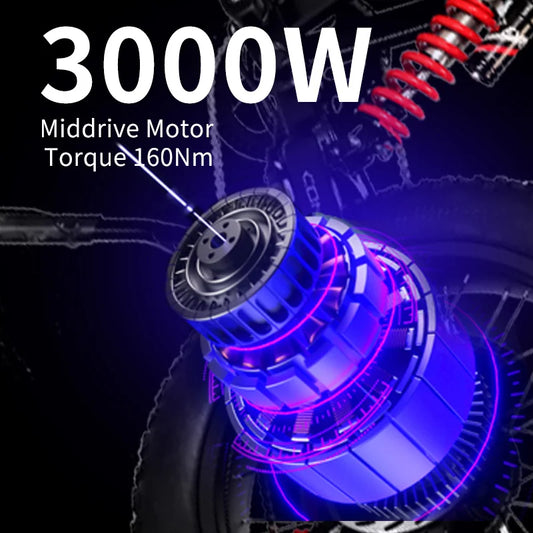 HKM-460243 60V 3000W Electric Dirt Bike with 30Ah Battery, 46MPH Speed, 160NM Torque, and 20-Inch Off-Road Tires