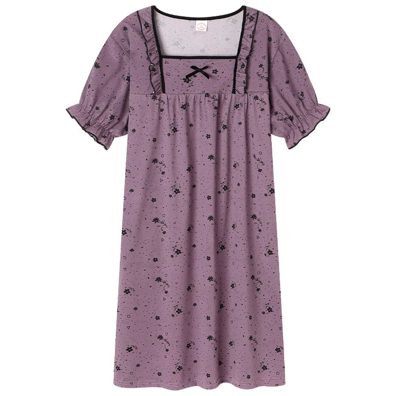 HKM-460243 New Summer Loose Nightgown Short Sleeves Girl Nightdress Cotton Night Dress for Women 2024