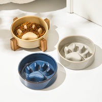 HKM-4604221 Japanese Style Medium Ceramic Pet Bowl for Cats and Dogs with Wooden Frame, 15.5cm