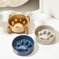 HKM-4604221 Japanese Style Medium Ceramic Pet Bowl for Cats and Dogs with Wooden Frame, 15.5cm