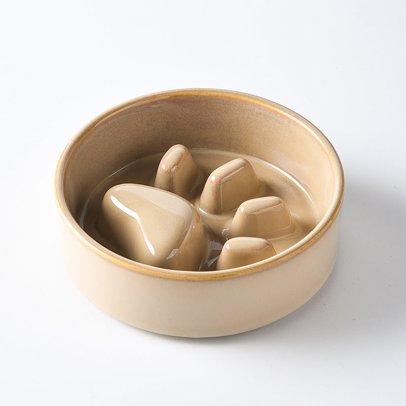 HKM-4604221 Japanese Style Medium Ceramic Pet Bowl for Cats and Dogs with Wooden Frame, 15.5cm